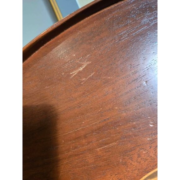 Handmade Vintage Marquetry Inlaid Wood Tea Tray with Brass Handles - Picture 7 of 10